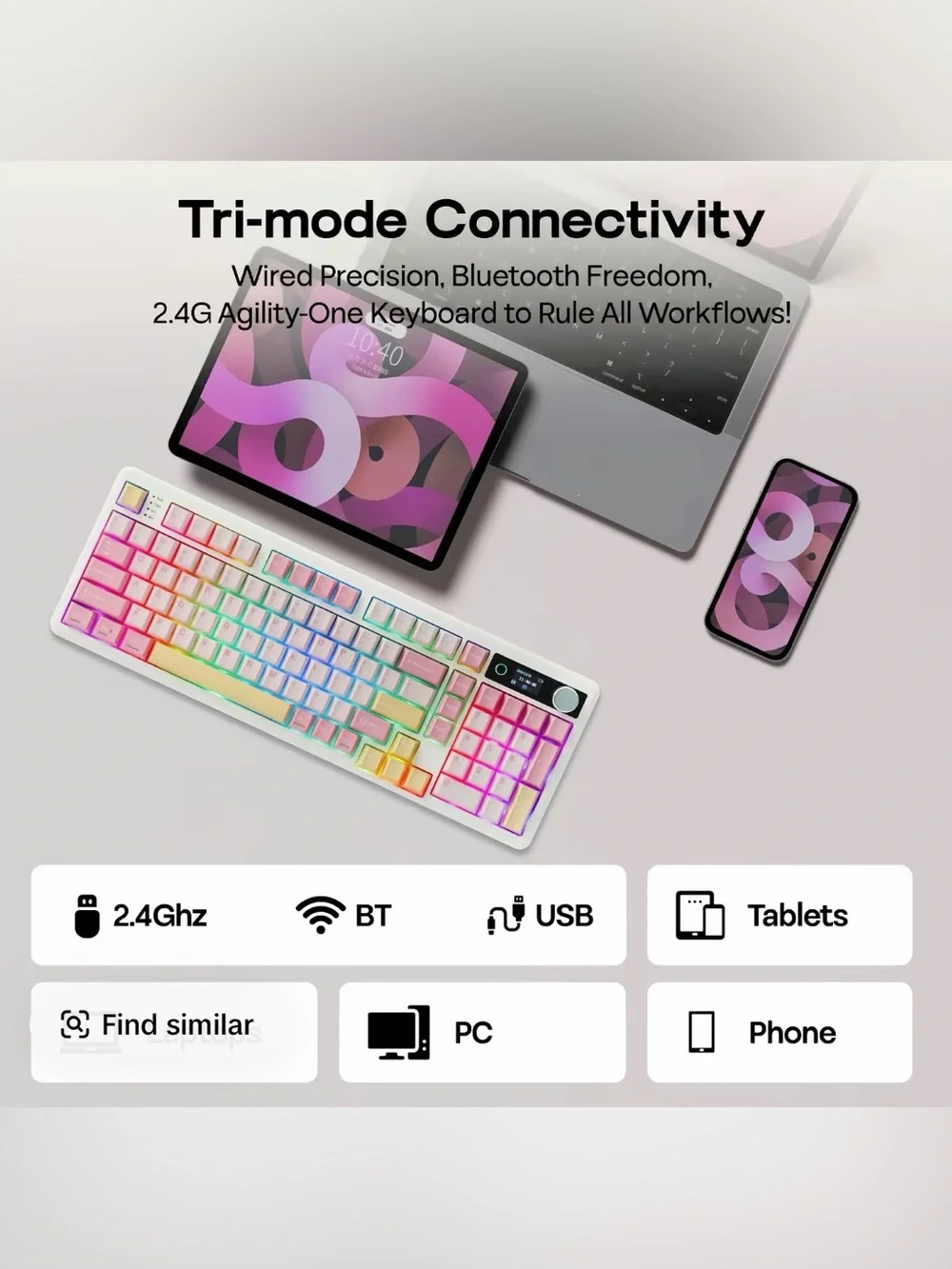 Epomaker TH99 Pro Pink Mechanical Keyboard Sea Salt Silent Switches RGB Knob